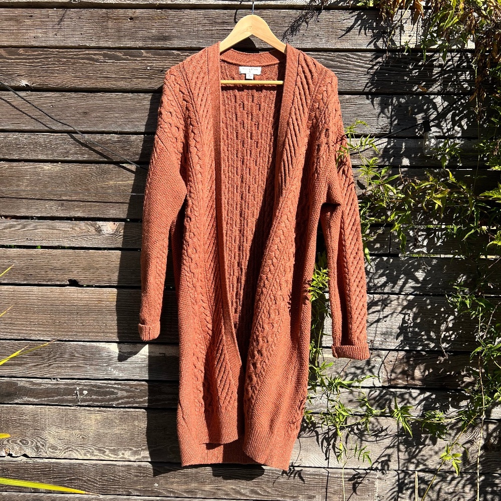 Nili Lotan x Target Rust Cableknit Cardigan Open Front Chunky Knit